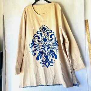 Ethnic Dashiki Coat Beige and Blue Shirt Size L
